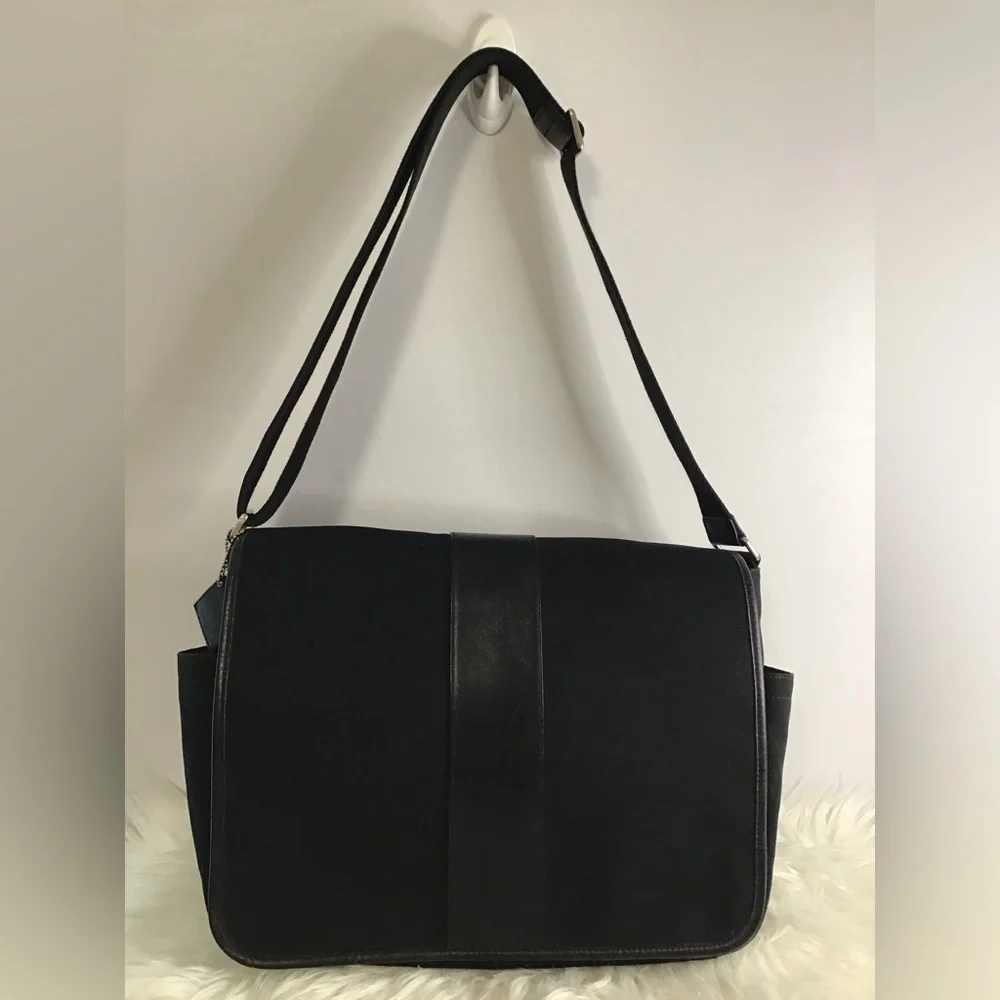 Coach Black Leather Canvas Messenger laptop Bag - Picture 4 of 16